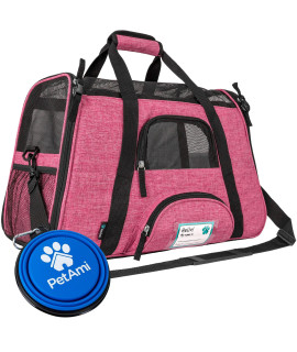 PetAmi Airline Approved Pet Carrier for Cat, Soft Sided Dog Carrier for Small Dog, Cat Travel Supplies Accessories Indoor Cat, Ventilated Pet Carrying Bag Medium Large Kitten Puppy, Small Heather Pink