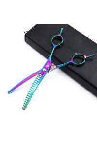 6.5/8.0'' Professional Chunker Shear Twin Tail Downward Curved Pet Grooming Thinning/Blending Scissors Dog&cat Grooming Chunkers Shear (6.5 inches)