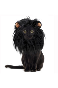 Onmygogo Lion Mane Wig for Cats, Funny Pet Cat Costumes for Halloween Christmas, Furry Pet Clothing Accessories (Size M, Black)