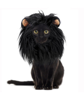 Onmygogo Lion Mane Wig for Cats, Funny Pet Cat Costumes for Halloween Christmas, Furry Pet Clothing Accessories (Size S, Black)