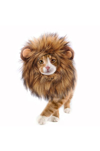 Onmygogo Lion Mane Wig for Cats, Funny Pet Cat Costumes for Halloween Christmas, Furry Pet Clothing Accessories (Size M, Melange Brown)