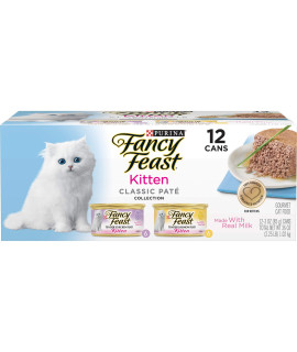 Purina Fancy Feast Grain Free Pate Wet Kitten Food Variety Pack, Kitten Classic Pate Collection Chicken & Salmon - (2 Packs of 12) 3 oz. Cans