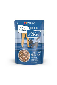 Weruva Cats in The Kitchen, 1 if by Land, 2 if by Sea with Tuna, Beef & Salmon in Gravy Cat Food, 3oz Pouch (Pack of 12)
