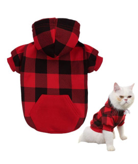 Plaid Dog Hoodie Pet Clothes Sweaters with Hat Red X-Small (Pack of 1)