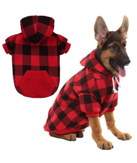 Plaid Dog Hoodie Pet Clothes Sweaters with Hat Red X-Large (Pack of 1)