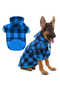 Plaid Dog Hoodie Pet Clothes Sweaters with Hat Blue X-Large (Pack of 1)