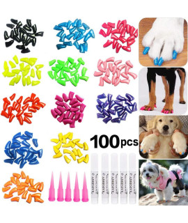 JOYJULY 100pcs Dog Nail caps Soft claws covers Nail caps for Pet Dog Pup Puppy Paws Home Kit, 5 Random, with glue, Tips and Instruction, M