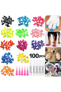JOYJULY 100pcs Dog Nail Caps Soft Claws Nail Caps Covers for Pet Dog Pup Puppy Paws Home Kit, 5 Random, with Glue, Tips and Instruction, S