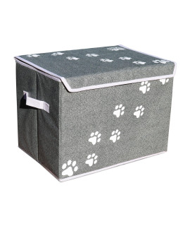 Feline Ruff LARGE Dog Toys Storage Box 16 x 12 Pet Toy Storage Basket with Lid. Perfect Collapsible Canvas Bin for Cat Toys and Accessories too! (Gray)