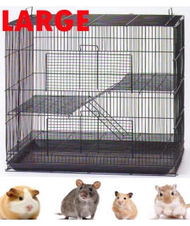 Large 3-Levels Ferret Chinchilla Sugar Glider Rats Animal Cage with 3/8 Wire Cross Shelves and Ladders (30 L x 18 W x 24 H Black)