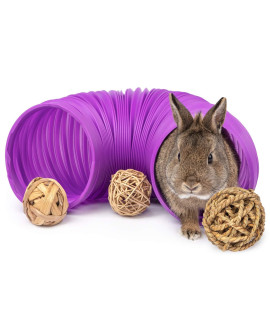 Niteangel Small Animal Foldable Play Tunnel with Fun Toys, 5.9 x 31.5 inches for Guinea Pigs, Rats and Dwarf Rabbits (Purple)