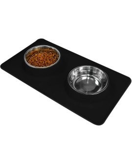 Dog Bowls, cat Food and Water Bowls Stainless Steel, Double Pet Feeder Bowls with No Spill Non-Skid Silicone Mat, Dog Dish for Small Dogs cats Puppies, Set of 2 Bowls (M-12oz, Black)