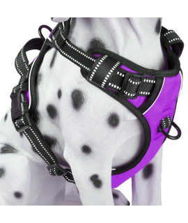PoyPet No Pull Dog Harness, Reflective Comfortable Vest Harness with Front & Back 2 Leash Attachments and Easy Control Handle Adjustable Soft Padded Pet Vest for Small to Large Dogs (Purple,XL)