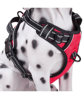 PoyPet No Pull Dog Harness, Reflective Comfortable Vest Harness with Front & Back 2 Leash Attachments and Easy Control Handle Adjustable Soft Padded Pet Vest for Small to Large Dogs (Red,XL)