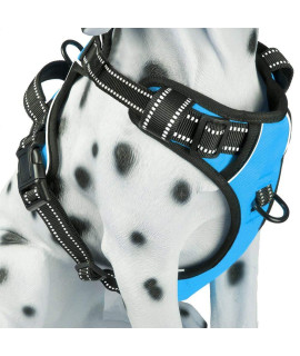 PoyPet No Pull Dog Harness, Reflective Comfortable Vest Harness with Front & Back 2 Leash Attachments and Easy Control Handle Adjustable Soft Padded Pet Vest for Small to Large Dogs (Blue,M)