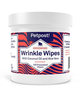 Petpost Bulldog Wrinkle Wipes for Dogs - Natural coconut Oil Formula cleans and Soothes Pug Wrinkles and Folds - 100 Ultra Soft cotton Pads