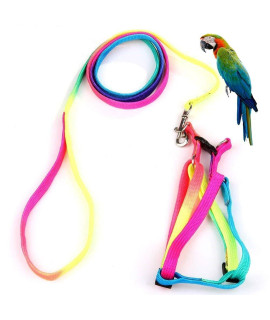 Pet Bird Harness and Leash with Buckle Adorable Rainbow Design Safe Parrot Leash Pet Harness Outdoor Adjustable Anti Bite Training Rope for Macaw Large Size Bird (1.5cm ?47.24in)