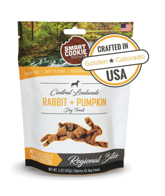 Smart Cookie All Natural Dog Treats - Rabbit & Pumpkin - Training Treats for Dogs & Puppies with Allergies, Sensitive Stomachs - Soft Dog Treats, Grain Free, Chewy, Human-Grade, Made in USA - 5oz Bag
