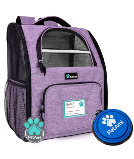 PetAmi Dog Backpack Carrier for Small Large Cat, Pet, Puppies, Ventilated Pet Hiking Backpack Travel Bag, Airline Approved Cat Backpack Carrier, Safety Back Support, Camping Biking Dog Bag, Purple