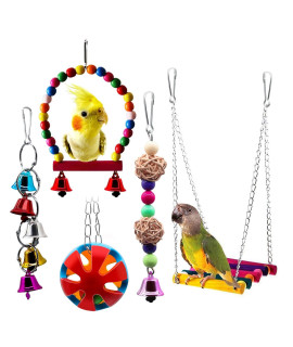 BWOGUE Bird Swing Toys with Bells Pet Parrot Cage Hammock Hanging Toy Perch for Budgie Love Birds Conures Small Parakeet Finches Cockatiels (5 Pack)
