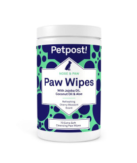 Petpost Paw Wipes for Dogs - Nourishing, Revitalizing Dog Paw Cleaner with Coconut Oil, Jojoba Oil, and Aloe - 70 Ultra Soft Cotton Pads (Cherry Blossom)