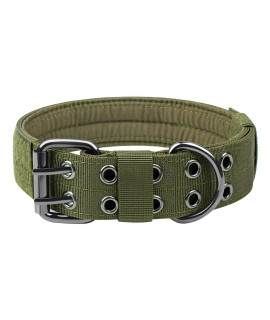OneTigris Military Adjustable Dog collar with Metal D Ring Buckle 2 Sizes (L, OD green)