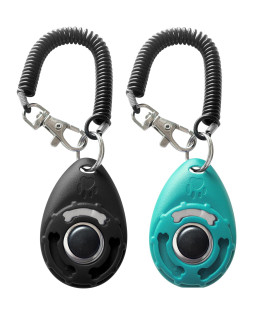 HoAoOo Pet Training Clicker with Wrist Strap - Dog Training Clickers (New Black + Blue)