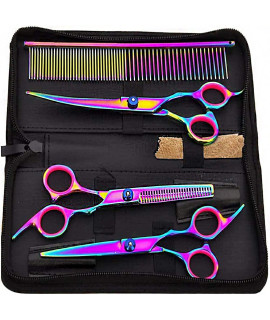 Dog Grooming Scissors Colorful Pet Trimming Scissors Set Professional Grooming Barber Scissors Kit 7 inch Stainless Steel Shears for Grooming and Hair Cutting