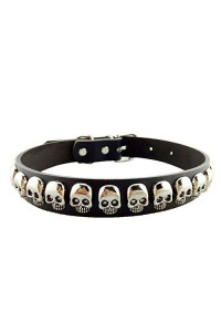 Stock Show Dog Puppy PU Leather Collar with Fashion Cool Skull Studded Adjustable Soft Dog Collar Necklace Halloween Costume Accessory for Small Medium Dogs Puppy, Black, S