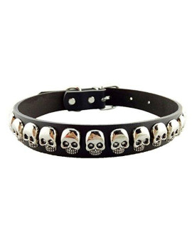 Stock Show Dog Puppy PU Leather Collar with Fashion Cool Skull Studded Adjustable Soft Dog Collar Necklace Halloween Costume Accessory for Small Medium Dogs Puppy, Black, L