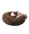 Luciphia Round Dog Cat Bed Donut Cuddler, Faux Fur Plush Pet Cushion for Large Medium Small Dogs, Self-Warming and Cozy for Improved Sleep Coffee, Medium(23x23)