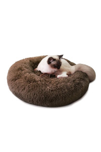 Luciphia Round Dog Cat Bed Donut Cuddler, Faux Fur Plush Pet Cushion for Large Medium Small Dogs, Self-Warming and Cozy for Improved Sleep Coffee, Medium(23x23)