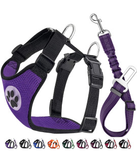 Lukovee Dog Safety Vest Harness with Seatbelt, Dog Car Harness Seat Belt Adjustable Pet Harnesses Double Breathable Mesh Fabric with Car Vehicle Connector Strap for Dog (Small, Purple)