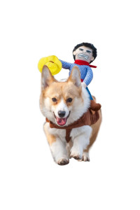 Cowboy Rider Dog Costume for Dogs Outfit Knight Style with Doll and Hat Pet Costume (L)