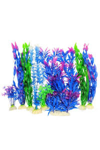 Otterly Pets Plastic Plants for Fish Tank Decorations Large Artificial Aquarium Decor and Accessories (Blue and Purple 8-Pack)