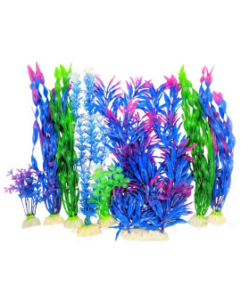 Otterly Pets Plastic Plants for Fish Tank Decorations Large Artificial Aquarium Decor and Accessories (Blue and Purple 8-Pack)