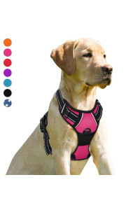 BARKBAY No Pull Dog Harness Front Clip Heavy Duty Reflective Easy Control Handle for Large Dog Walking(Pink,L)
