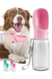 MalsiPree Dog Water Bottle, Lightweigh, Leak Proof Portable Travel Dog Water Dispenser - Perfect Puppy Drinking Bowl On The Go for Outdoor Walking and Hiking - Pet Accessories (19oz, Pink)