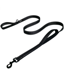 Dog Leash 6ft Long - Traffic Padded Two Handle - Heavy Duty - Double Handles Lead for Training Control - 2 Handle Nylon Leashes for Large Dogs or Medium Dogs - Reflective Leash Dual Handle (Black)