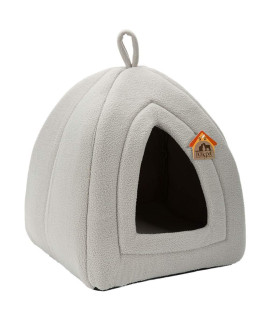Hollypet Self-Warming 2 in 1 Foldable Comfortable Triangle Cat Bed Tent House, Light Gray