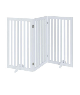 unipaws 36H Free Standing Pet Gate for Dog Cat Baby, Tall Wooden Dog Gates for Doorway, Stairs, Foldable Pet Fence for The House, Expandable Dog Barrier, Indoor Use, White