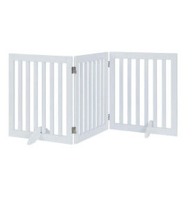 unipaws 24H Free Standing Pet Gate for Dog Cat Baby, Wooden Dog Gates for Doorway, Stairs, Step Over Foldable Pet Fence for The House, Expandable Dog Barrier, Indoor Use, White