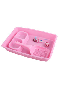 Pawise Cat Starter Kit Includes 4PCS Kitty Suppies, Low Entry Kitten Litter Pan,Cat Litter Scooper, Cat Bowls, Cat Mouse Toy, Pink