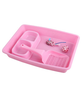 Pawise Cat Starter Kit Includes 4PCS Kitty Suppies, Low Entry Kitten Litter Pan,Cat Litter Scooper, Cat Bowls, Cat Mouse Toy, Pink