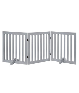 unipaws Freestanding Wooden Pet gate for Dog and cat, 24 H and 36 H Foldable Dog gate with 2PcS Support Feet for Doorway, Halls, Stairs, grey, Indoor Use