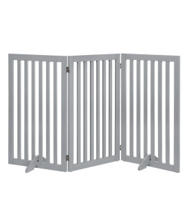 unipaws 36H Free Standing Pet Gate for Dog Cat Baby, Tall Wooden Dog Gates for Doorway, Stairs, Foldable Pet Fence for The House, Expandable Dog Barrier, Indoor Use, Grey