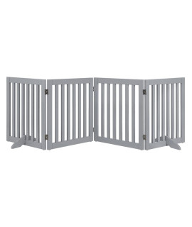 unipaws Freestanding Wooden Pet Gate for Dog and Cat, 24 H and 36 H Foldable Dog Gate with 2PCS Support Feet for Doorway, Halls, Stairs, Grey, Indoor Use