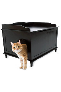 Designer Catbox Cat Litter Box Enclosure, Hidden, Dog-Proof Pet Furniture with Cover, Elegant, Covered, Odor Contained for Large Cats, Cat Litter Box Furniture with Lid, Black, Jumbo Sized