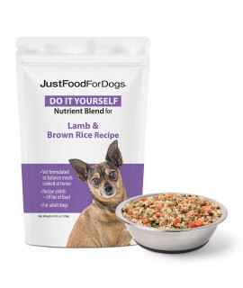 JustFoodForDogs DIY Nutrient Blend for Homemade Dog Food, Lamb & Brown Rice Recipe, 129g