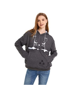 Unisex Hoodies Pet Holder cat Dog Kangaroo Pouch carries Pullover with cat Printing Sweatshirt (Dark grey, XXL)